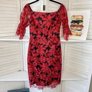 Trina Turk red floral embroidered sheath dress size 2 NWT